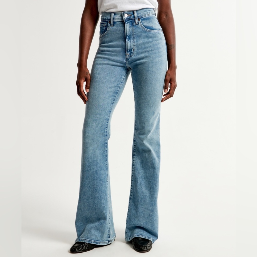 Abercrombie Flare Ultra High Rise Stretch Light Wash Denim Jean Pants